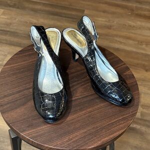 Ros Hommerson Glossy Black Croc Heels